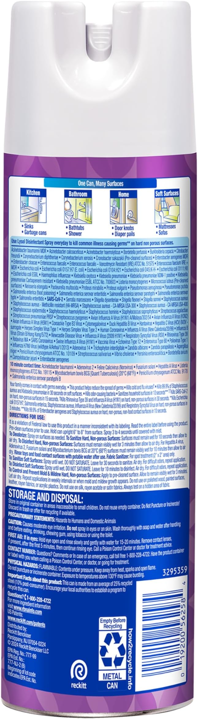 Lysol Disinfectant Spray, Household Cleaning Supplies, Disinfecting Multi-Purpose Room Spray, Antibacterial Sanitizer, Deodorizer, Kills Hantavirus, Lavender & Cotton Blossom, 19 Fl Oz (Pack of 2)