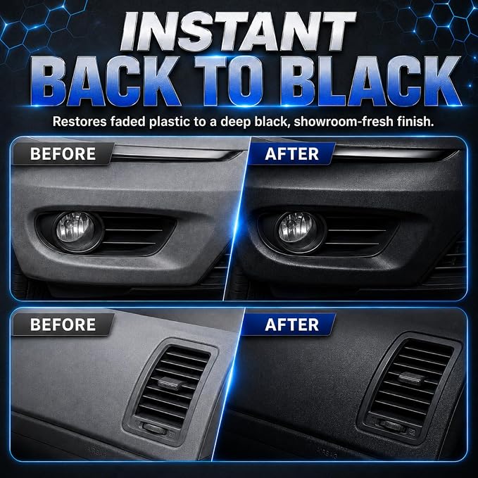 Back to Black Plastic Restorer Spray, 10oz Trim and Bumper Restoration Kit | Ceramic coating & carnauba wax formula with UV protection. Non-greasy dry touch finish for car interior & exterior trim.