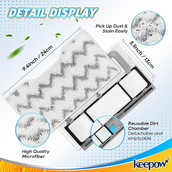 KEEPOW Reusable Mop Replacement Pads Compatible with Shark Vacmop VM252 | VM401 VM252P10 VC205 VM180 VM190 VM200 QM250 VM250 Washable Microfiber Mop Vac Pads Refills with Upgraded Design,1+2+4 Pads