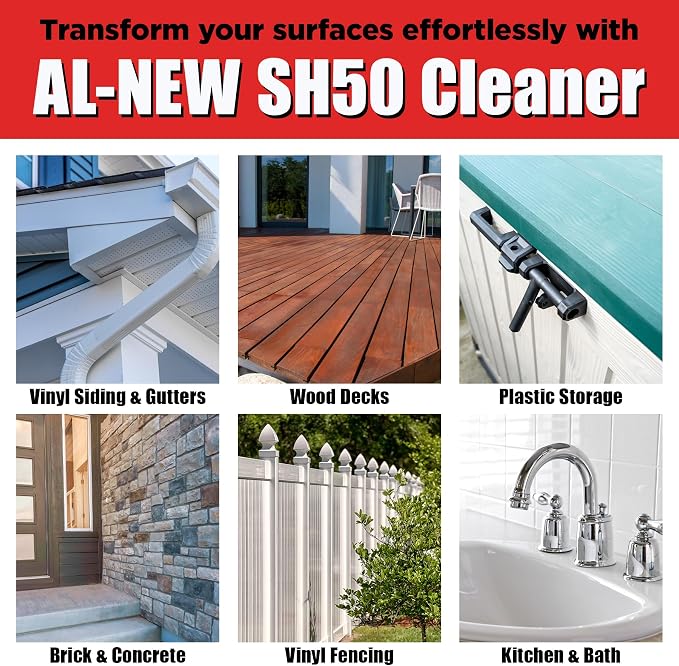 AL-NEW SH50 Mold and Mildew Stain Remover | Scrub Free Formula | Works Great on Decks, Vinyl Siding & Gutters, Tub and Tile (30oz Bottle)
