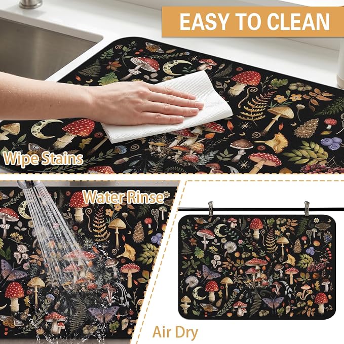 Dish Drying Mat Kitchen Countertop ,Super Absorbent Coffee Bar Mat for Maker Espresso Machine, Anti-Slip Accessories for Kitchen Countertops 17x31 Inch