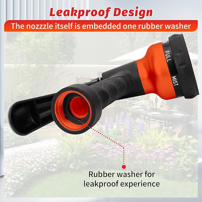 AUTOMAN-Garden-Hose-Nozzle, 2 Pack ABS Water Spray Nozzle with Heavy Duty 7 Adjustable Watering Patterns,Slip Resistant for Watering Plants,Lawn& Garden,Washing Cars,Cleaning, Orange