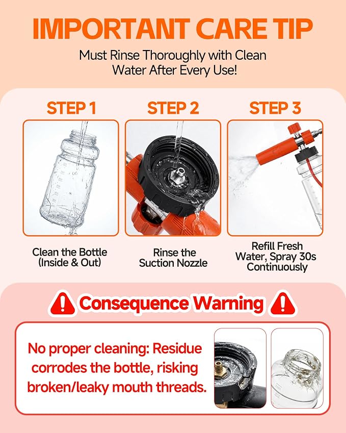 Foam Cannon for Pressure Washer with 1/4" Quick Connector, Wide Mouth Foam Cannon, Adjustable Soap Cannon for Car Wash, Additional 1.1mm Orifice Nozzle (Orange)