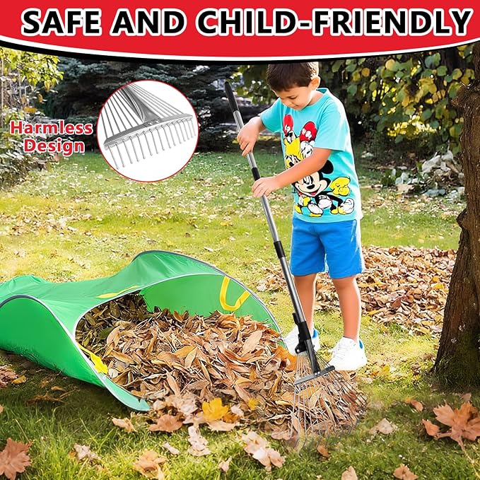Leaf Rake Adjustable 23" to 75" - Stainless stelel Rake for Leaves, Garden Tools for Yard Lawn Shrub Garden Beds, Rastrillo para Jardin