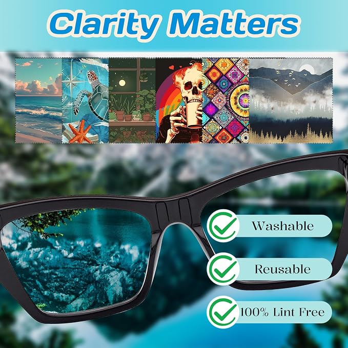 6 PCS Glasses Cleaning Cloth Eyeglass Lens Cleaning Cloth Eyeglasses Wipes Microfiber Reusable Soft for Phone Screens Camera Unisex Women Girls Cute Aesthetic (6.3"x6.3")-Sea Turtle Frog