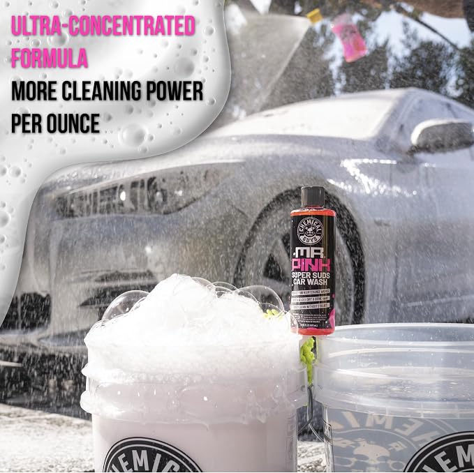 Chemical Guys, Mr. Pink Car Wash Soap 1 Gallon with Wash Mitt | High-foaming Mr. Pink car wash soap with a chenille microfiber wash mitt; slick, scratch-free washing for cars and trucks.