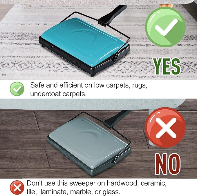Yocada Carpet Sweeper Cleaner Manual Household Sweeper Lightweight Blue | Non-Electric Hand Push for Home Office Low&Undercoat Carpets Rugs Pet Hair Dust Scraps Paper Rubbish Cleaning with a Brush