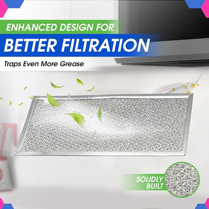 Microwave Filter Replacement 5.78" x 12.91" Fits W10208631A Whirlpool Microwave Grease Filter - Aluminum Mesh Screen Filters - Freshens and Filters Kitchen Air in Over the Stove Oven Vent Fan (1-Pack)