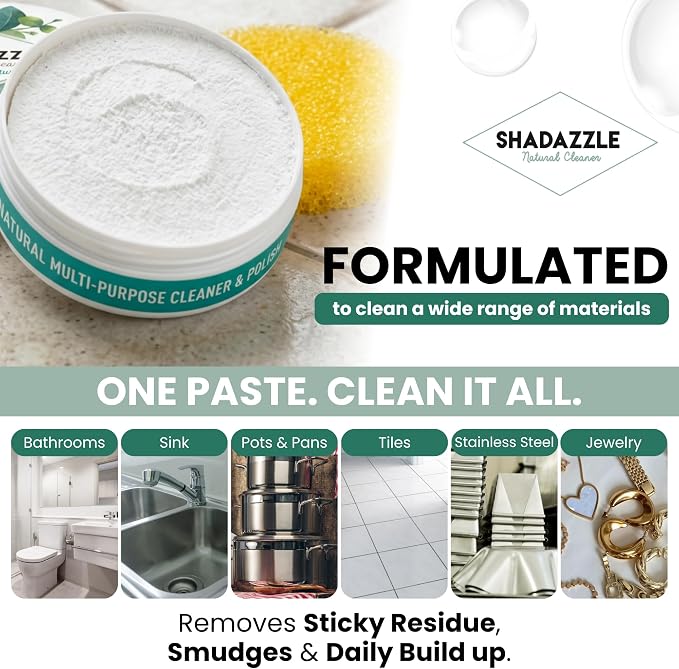 Shadazzle Natural All Purpose Cleaner and Polish, 2 Pack Eucalyptus Scent | Clean & Polish Surfaces, All Natural Ingredients, Easy to Rinse, For Kitchen, Bathroom, Tiles, Glass, Sink, Stainless Steel