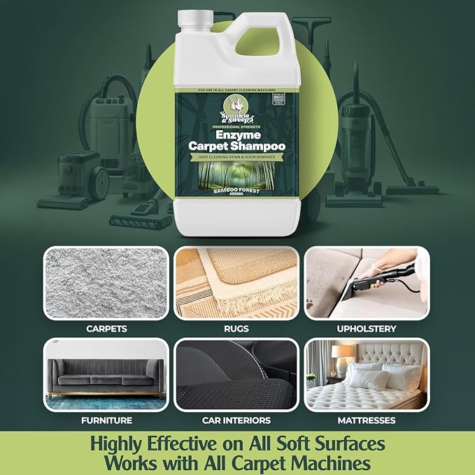Sprinkle & Sweep: Enzyme Carpet Shampoo - 32oz, Deep Cleaning Pet Stain & Odor Remover, Dog & Cat Mess-Urine-Accident Solution, All Machine Compatible
