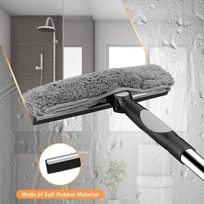 SetSail Window Squeegee with 66in Extension Pole 2-in-1 Window Cleaning Kit | Professional Window Cleaner Tool for Outdoor Indoor Car Windows Glass, Rotatable Head and 2 Scrubbers, Black Grey