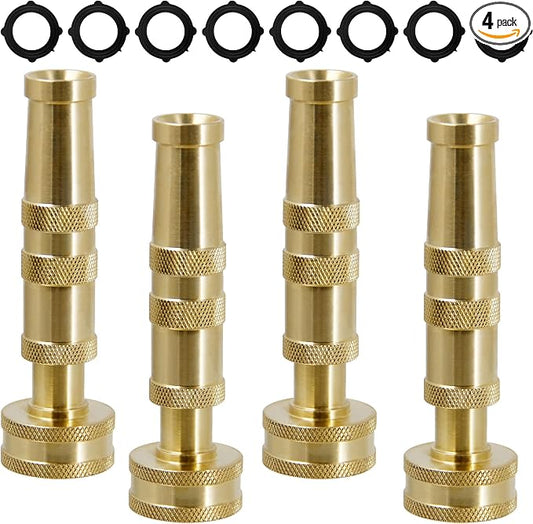Triumpeek Solid Brass Hose Nozzle, 4 Pack 4"L Heavy Duty Brass Garden Hose Nozzle with 8 Rubber Washers