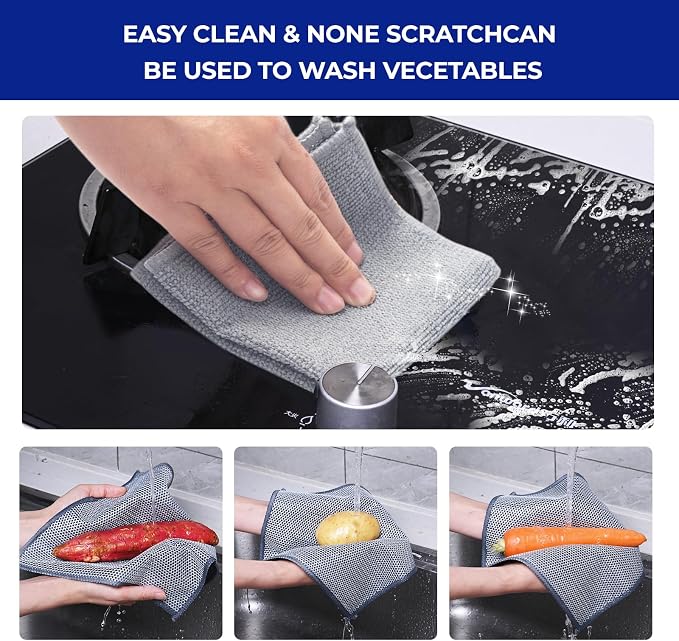 Wangjinpeng 12PCS Non-Scratch Multipurpose Steel Wire Dishcloths - Reusable Quick-Dry Odor-Free Scrub Cloths for Dishes, Kitchen Cleaning Cloths for Cookware, Sinks, Stove Tops(9.84X9.84)