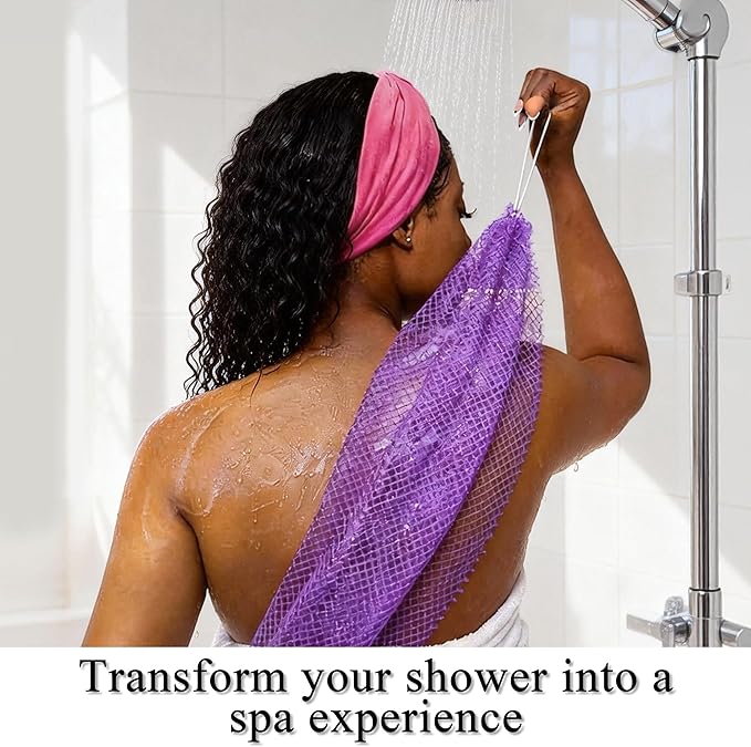 SubSahara Authentic African Net Sponge - 2 Pack Exfoliating Bath & Shower Loofah Sponge for Body & Face, Gentle Scrubber for All Skin Types, Travel, Durable (Lavender Purple & Bright Yellow)