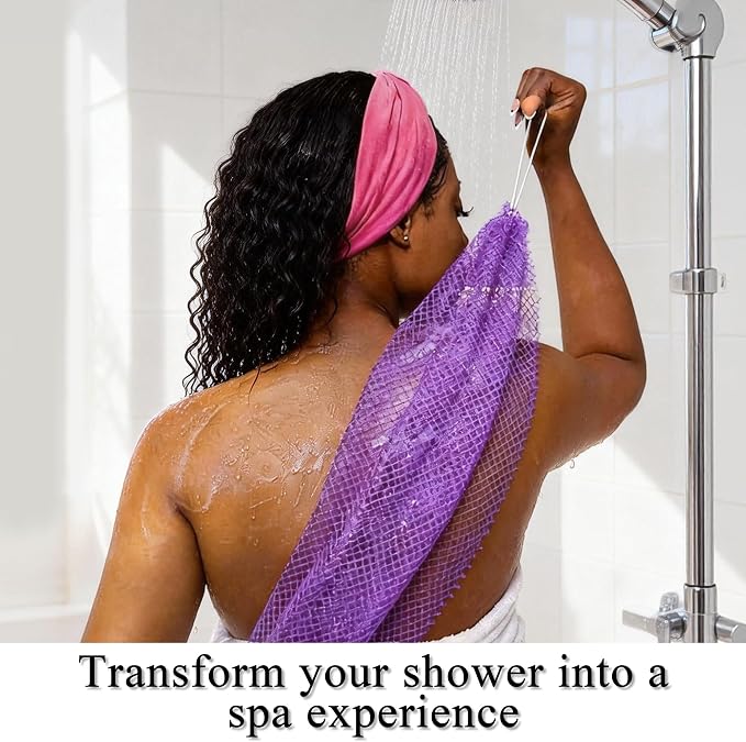 SubSahara Authentic African Net Sponge - 2 Pack Exfoliating Bath & Shower Loofah Sponge for Body & Face, Gentle Scrubber for All Skin Types, Travel, Durable (Deep Purple & Iavender Purple)