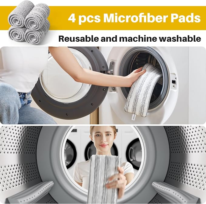 JOYMOOP Microfiber Replacement Pads for 17.7" Flat Mop System, Washable Reusable Mop Refills, Grey and Stripe, Pack of 4 for Floor Cleaning
