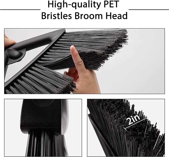 Eyliden Heavy-Duty Commercial Broom and Dustpan Set, Windproof Lid | High Capacity, Upright Locking Mechanism, Windproof Outdoor Dustpan and Broom Combo for Garden Yard Patio Commercial Garage