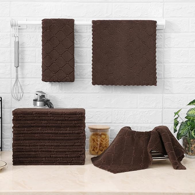 Homaxy 24 Pack Dish Towels for Kitchen (10 x 20 Inches, Brown), Super Soft and Absorbent Coral Velvet Dish Cloths for Washing Dishes, Nonstick Oil Fast Drying Microfiber Cleaning Cloth