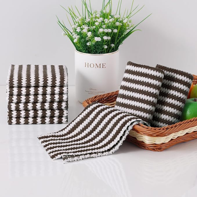 Homaxy 8 Pack Kitchen Towels and Dishcloths Set, 10 x 10 and 10 x 20 Inches, Ultra Soft and Absorbent Coral Velvet Dish Towels, no-lint Reusable Fast Drying Microfiber Cleaning Cloth, Brown