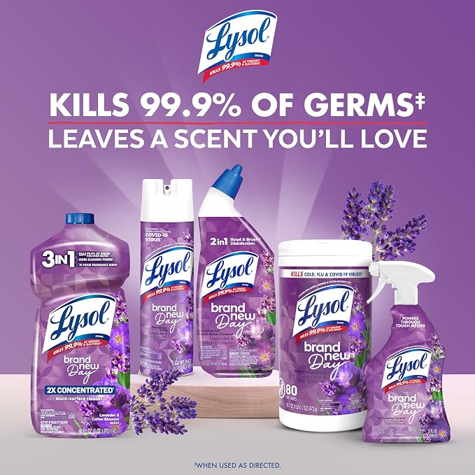 Lysol Disinfectant Spray, Household Cleaning Supplies, Disinfecting Multi-Purpose Room Spray, Antibacterial Sanitizer, Deodorizer, Kills Hantavirus, Lavender & Cotton Blossom, 19 Fl Oz (Pack of 2)