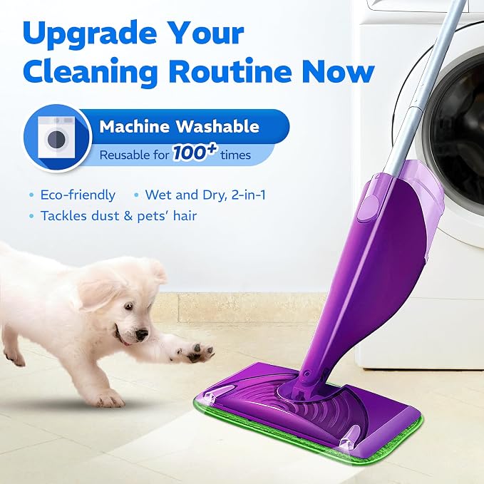 4 Pack Reusable Mop Pads, Compatible with Wet Jet, Wet Pads Refill for WetJet, Microfiber Cloths for Hardwood Floors Cleaning, Machine Washable Mop Pads, Wet Dry Use, Scraper Included