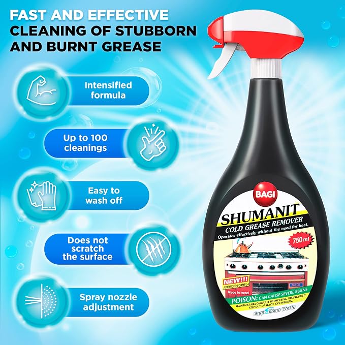 SHUMANIT - Cold Grease Remover. Spray for The immediate Removal of Stubborn and Burnt fats/Grease