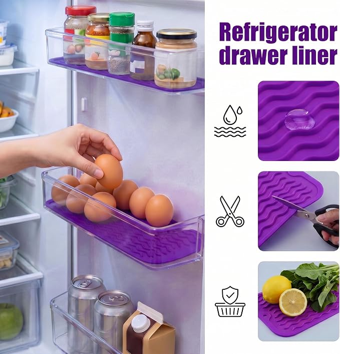 MicoYang Silicone Dish Drying Mat for Multiple Usage,Easy clean,Eco-friendly,Heat-resistant Silicone Mat for Kitchen Counter or Sink,Refrigerator or Drawer Liner Purple S 12 inches x 6 inches