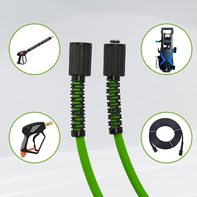 PWACCS Pressure Washer Hose 50 FT x 1/4", Power Washer Hose Kink Resistant | Universal High-Pressure Washing Extension Hoses Replacement, Compatible with M22 Stainless Steel Fittings, 3600 PSI, Green