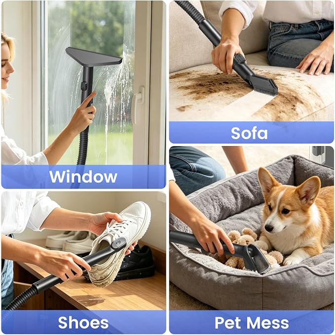 All-in-One Portable Carpet Spot Cleaner Machine, Handheld Upholstery Cleaner with Pet, Shoe & Window Brush Heads, & Cleaning Solution for Home Fabric, Car Glass & Shoe Stain Clean