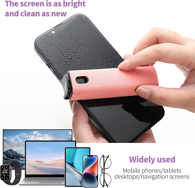 CUIUD Touchscreen Screen Cleaner Kit 2 Pcs, Phone, Tablet and Car Screen Cleaner, Two in One Spray and Microfiber Cloth(2 Pack Pink)