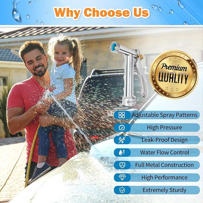 AUTOMAN Full Size Garden Hose Nozzle, 2 Pack High Pressure Pistol Grip Water Nozzle Sprayer with Threaded Front, Adjustable Spray Water Flow for Washing Car, Cleaning Ground, Watering Plants