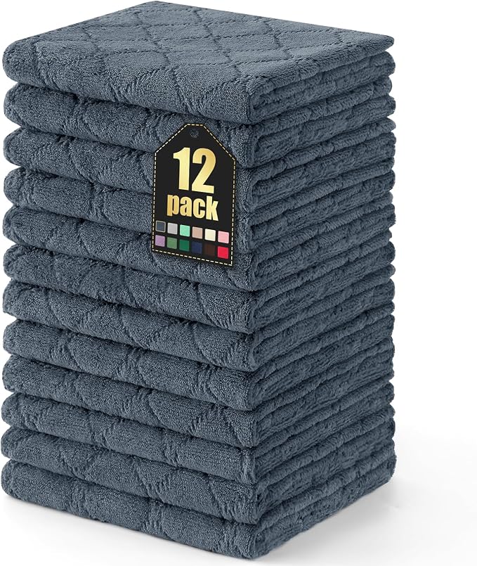 Homaxy 12 Pack Dish Towels for Kitchen (13 x 19 Inches, Dark Grey), Super Soft and Absorbent Coral Velvet Dish Cloths for Washing Dishes, Nonstick Oil Fast Drying Microfiber Cleaning Cloth
