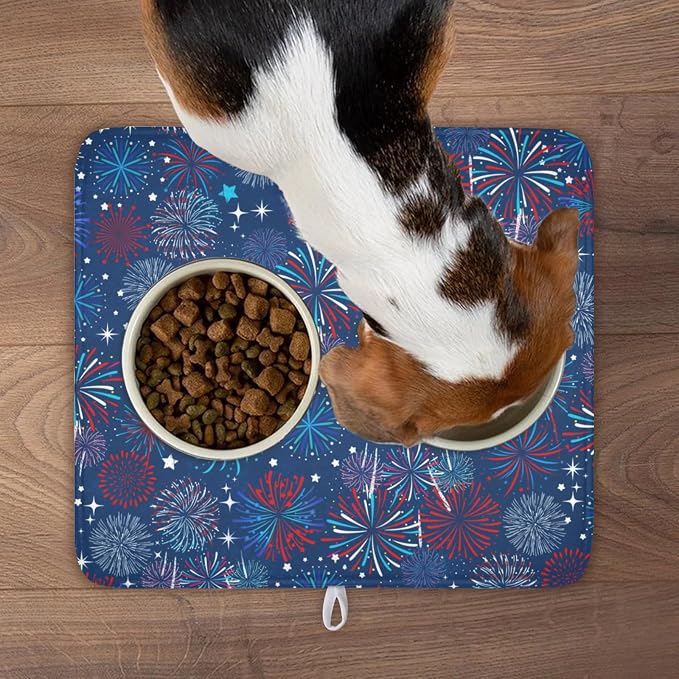 4th of July Patriotic Dish Drying Mat for Kitchen Counter 16 x 18 Inch Independence Day Dish Drainer Mat Absorbent Microfiber Firework Dish Rack Pad for Coffee Dining Bar Decor
