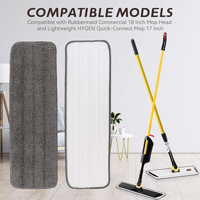 Replacement Mop Pads Fit for Rubbermaid Commercial 18" and 17" Mops - 10 Pack Wet & Dry Commercial Cleaning Reusable Refills Fit for Any Microfiber Flat Mop System 18" and 17" - Gray