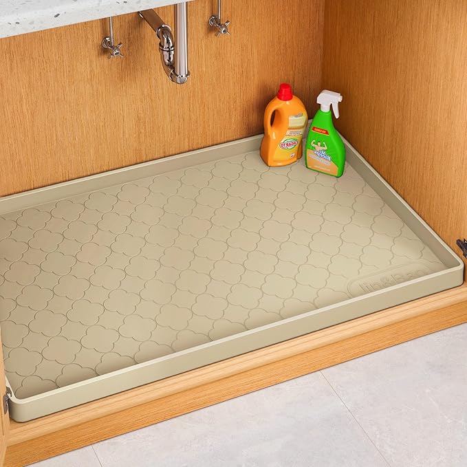 Jin&Bao Waterproof Under Sink Mat 31" x 19", Thick Silicone Mat Cabinet Protector for Kitchen and Bathroom, Shelf Liner, Home Organizer and Storage, Multipurpose Tray for Gadgets and Essentials