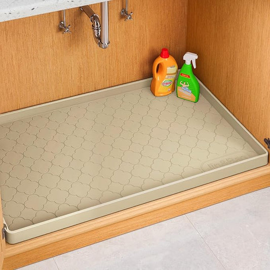 Jin&Bao Waterproof Under Sink Mat 28" x 22", Thick Silicone Mat Cabinet Protector for Kitchen and Bathroom, Shelf Liner, Home Organizer and Storage, Multipurpose Tray for Gadgets and Essentials