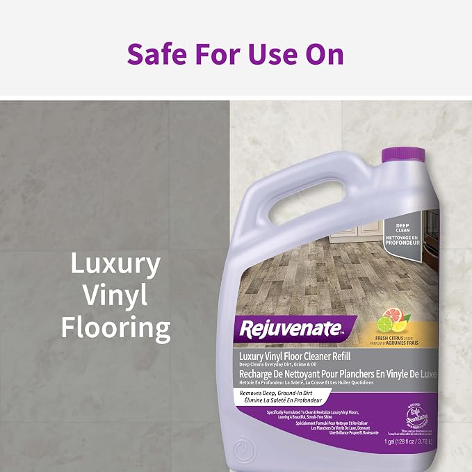 Rejuvenate Luxury Vinyl Floor Cleaner 1 Gal, Fresh Citrus Scent, 2 Pack | No-Streak Formula Deep Cleans Dirt, Grime & Oil, Refills 32oz Rejuvenate Vinyl Floor Cleaner, Safe For Pets & Kids