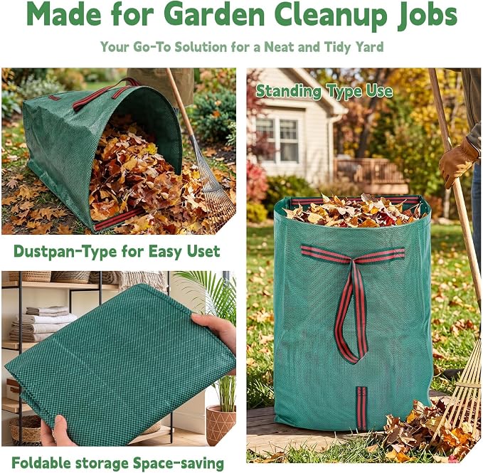 53 Gallon Large Leaf Collector Reusable Dustpan-Type Yard Waste Bags - Standing Garden Bags with Reinforced Handles- Heavy Duty Lawn Trash Sweeper Bag(2PACK(53+72G))