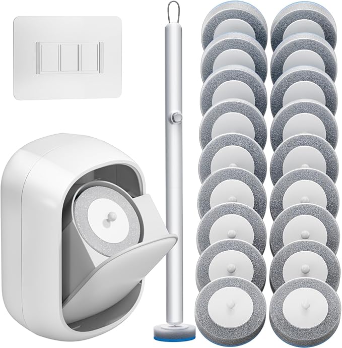 Disposable Toilet Brush and Holder Set with 18 Bowl Wand Cleaners Refill Pads, Bathroom Wall Mounted Toilet Bowl Cleaners Kit.