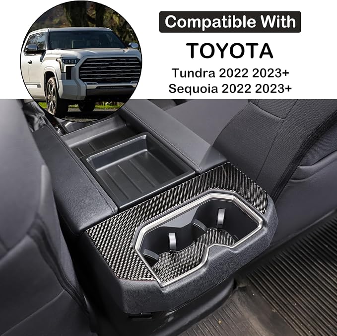 Aunginsy Car Rear Seat Central Armrest Cup Holder Cup Panel Trim Sticker Compatible with Toyota Tundra/Sequoia 2022-2024 Car Back Center Console Cup Holder Decorative Frame Protect Cover Accessories