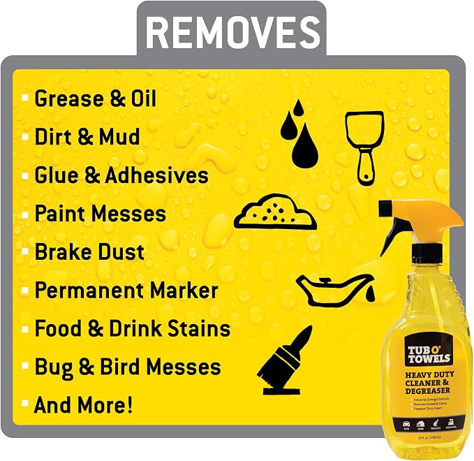 Tub O' Towels Heavy Duty Cleaner and Degreaser Spray Helps in Removing Oil Tar Paint Dirt Caulk Grease Grime Gunk Epoxies, Industrial Strength, Home & Auto, Made In USA, Citrus Scent, 1 Gallon