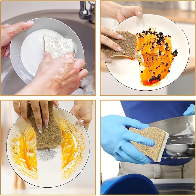 Natural Kitchen Sponges, Biodegradable & Compostable | Non-Scratch Cellulose Coconut Fiber Sponges for Dishes, Pots & Pans | Eco-Friendly Cleaning Sponge (12)