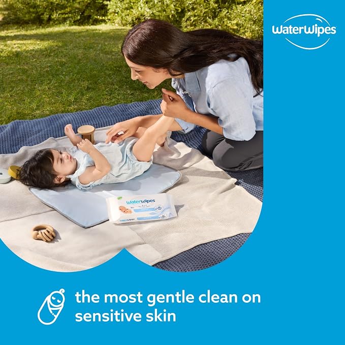 WaterWipes Sensitive+ Newborn & Baby Wipes, 3-In-1 Cleans, Cares, Protects, 99.9% Water, Unscented & Hypoallergenic, 240 Count (4 Packs)