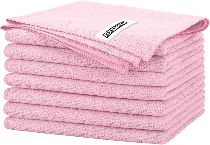 FIXSMITH Pink Microfiber Cleaning Cloth -Pack of 8, Highly Absorbent Cleaning Rags, 16"X12" All Purpose Cleaning Towels for Housekeeping, Kitchen, Car, Lint Free and Reusable Microfiber Towels