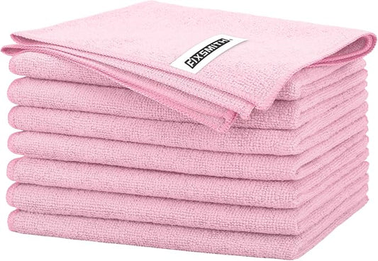 FIXSMITH Pink Microfiber Cleaning Cloth -Pack of 8, Highly Absorbent Cleaning Rags, 16"X12" All Purpose Cleaning Towels for Housekeeping, Kitchen, Car, Lint Free and Reusable Microfiber Towels