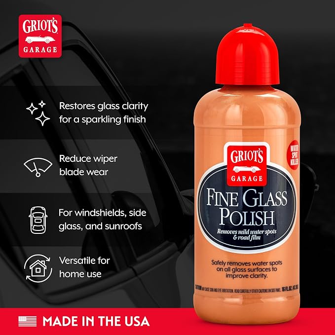 Griot's Garage Fine Glass Polish, Car Window, Windshield Polishing Cleaner for Automotive and Home, Removes Stains and Water Spots, 11017, 16 oz