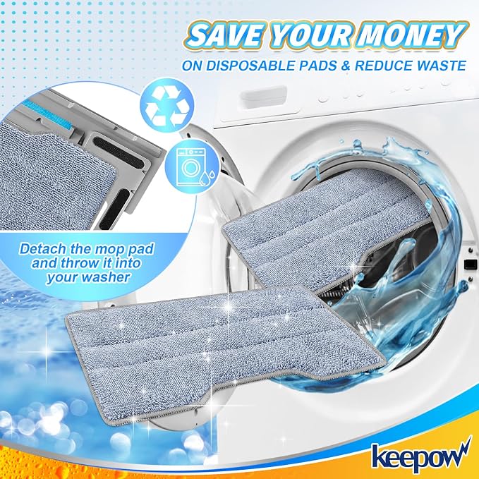 KEEPOW Reusable Mop Replacement Pads Compatible with Shark Vac Mop VM252 | VM180 VM401 VM200P12 VM252P10 VC205 VM190 VM200 QM250 VM250, Microfiber Mop Vac Pads Refills (1+2+4 Pads)