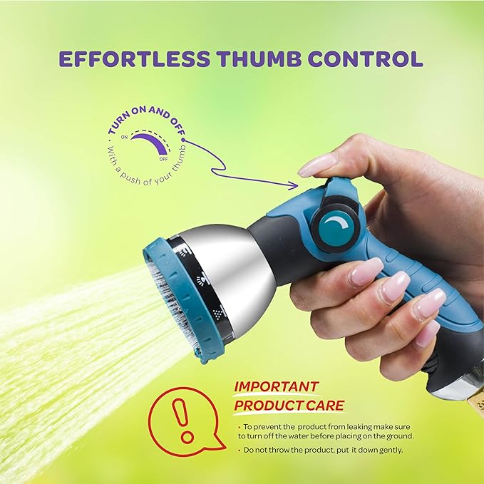 Hose Nozzle [Blue] Heavy Duty Hose Sprayer With 10 Adjustable Watering Patterns. Thumb Control Design, Comfortable Ergonomic Grip, Garden Hose Nozzle for Watering Plants & Lawns/Fun showers/Cleaning