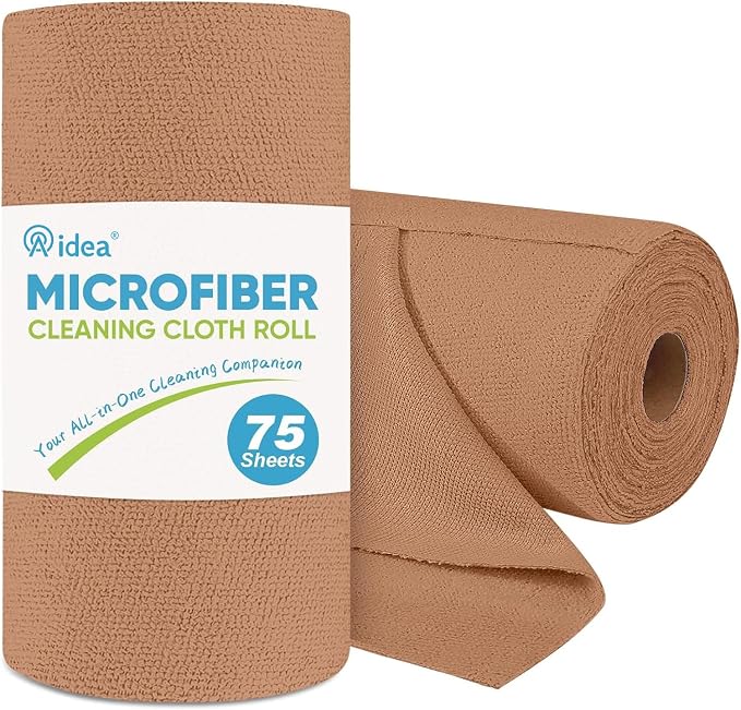 AIDEA Microfiber Cleaning Cloth Roll-75PK, Paper Towels 11.5"×11.5", Coffee | Reusable Tear Away Cloth, Microfiber Towels Washable Shop Rags, Lint Free Cleaning Rags for House, Kitchen, Cleaning Supplies