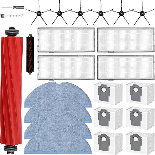 24 Pack Replacement Parts for Roborock S7 MaxV Ultra/S7 Pro Ultra Vacuum | 1 Main Brush, 1 Self-Cleaning Brush, 4 HEPA Filters, 4 Mop Pads, 6 Side Brushes, 6 Dust Bags, 1 Cleaning Brush, 1 Screwdriver